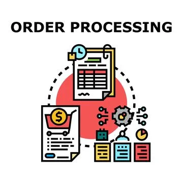 Order processing business concept vector icon illustrating diverse steps Иллюстрация
