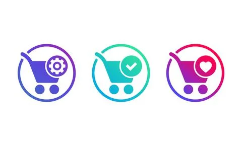 Order processing, complete, add to favorites icons Illustrazione stock