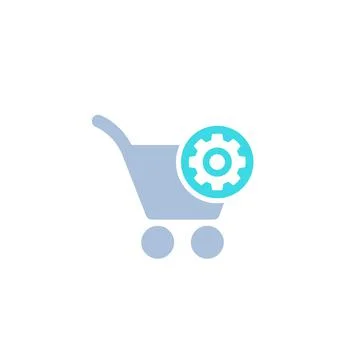 Order processing, shopping cart with cogwheel icon Stock Illustration