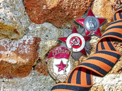Order of the "Red Star", sign of "Guards" and order of the "Great patriotic war" Stock Photos