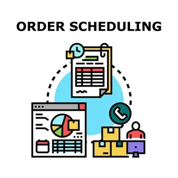 Order scheduling process managing delivery and logistics Stock Illustration
