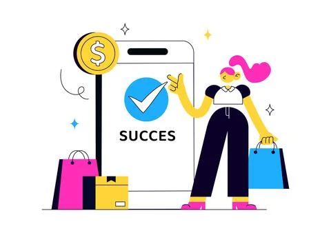 Order Successful Vector Illustration Featuring Online Shopping Confirmation.. Stock Illustration