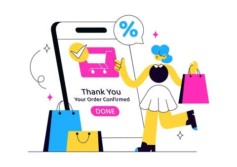 Order Successful Vector Illustration Featuring Online Shopping Confirmation.. Stock Illustration