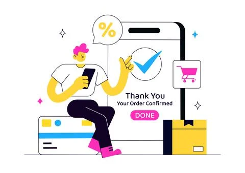 Order Successful Vector Illustration Featuring Online Shopping Confirmation.. Stock Illustration
