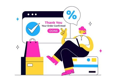 Order Successful Vector Illustration Featuring Online Shopping Confirmation.. Stock Illustration