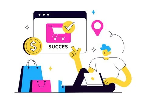 Order Successful Vector Illustration Featuring Online Shopping Confirmation.. Stock Illustration