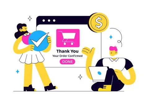 Order Successful Vector Illustration Featuring Online Shopping Confirmation.. Stock Illustration