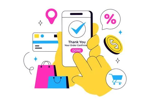 Order Successful Vector Illustration Featuring Online Shopping Confirmation.. Stock Illustration