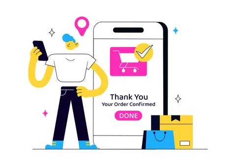 Order Successful Vector Illustration Featuring Online Shopping Confirmation.. Stock Illustration