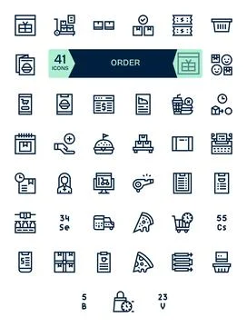 Order Vector Icon Collection featuring 41 Pixel Aligned High Resolution Bol.. Stock Illustration