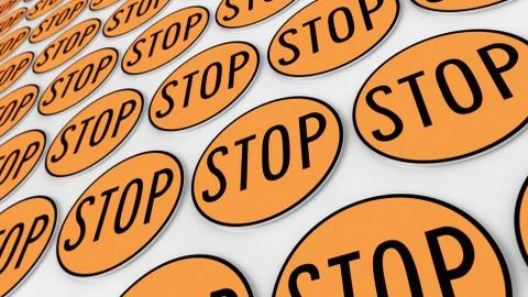 Ordered Array of Circular Orange Stop Signs Stock Illustration
