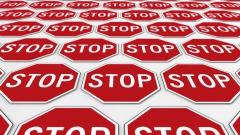 Ordered Grid of Octagonal Stop Signs on a White Surface Illustrazione stock