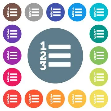 Ordered list flat white icons on round color backgrounds Stock Illustration