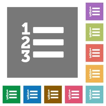 Ordered list square flat icons Illustrazione stock