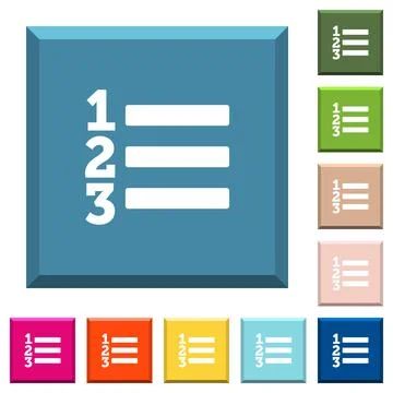 Ordered list white icons on edged square buttons Stock Illustration