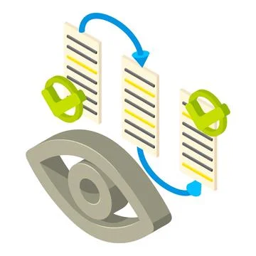 Ordered record icon isometric vector. Web page transition arrow checkmark eye Stock Illustration