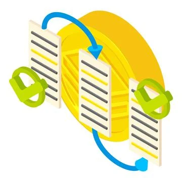 Ordered record icon isometric vector. Web page transition arrow and stratis coin Stock Illustration