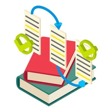 Ordered record icon isometric vector. Web page transition arrow and closed book Stock Illustration