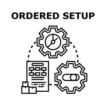Ordered setup process concept with gears and document Stock Illustration