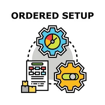 Ordered setup process concept with gears and document Stock Illustration