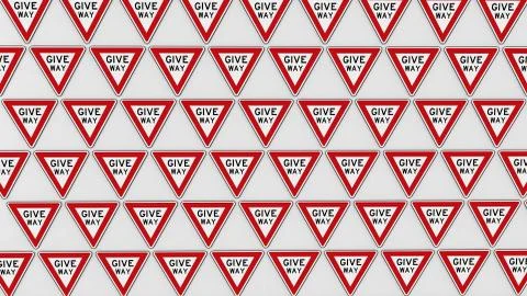 Ordered Wall of Red Give Way Signs Stock Illustration