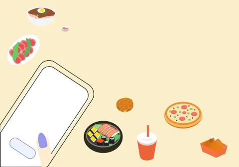 Ordering different food on the Internet, vector graphics Stock Illustration