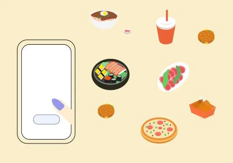 Ordering different food on the Internet, vector graphics Stock Illustration