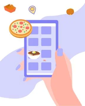 Ordering different food on the Internet, vector graphics Stock Illustration