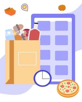 Ordering different food on the Internet, vector graphics Stock Illustration