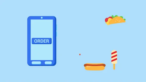 Ordering Food Via Mobile Application 4k Animation Stock Footage 283318470