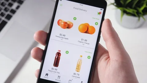 Ordering food online using smartphone app Stock Footage