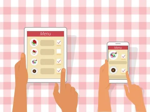 Ordering food using gadgets Stock Illustration