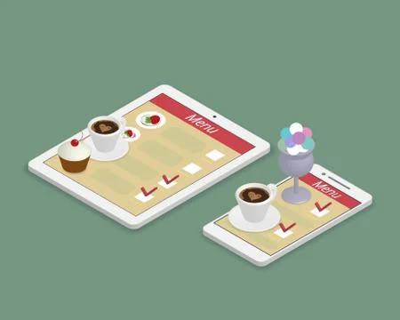 Ordering food using gadgets in restaurant Stock Illustration