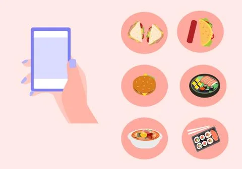 Ordering an online large range of food, vector graphics Stock Illustration