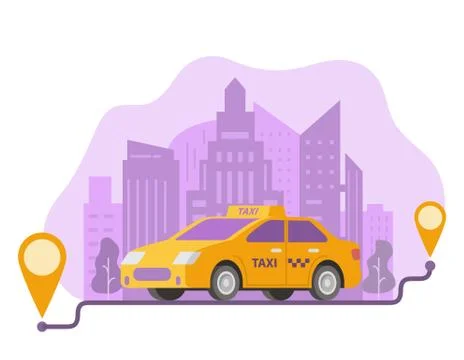 Ordering taxi route and points location on a city.Yellow cab car and urban la Stock Illustration