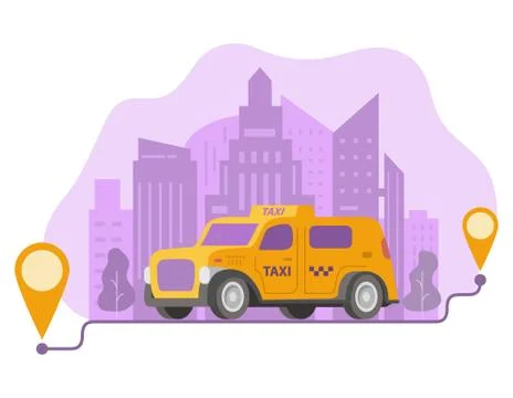 Ordering taxi route and points location on a city.Yellow cab car and urban la Stock Illustration