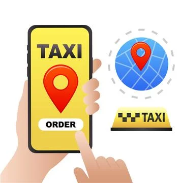 Ordering a taxi via smartphone - flat vector illustration Stock Illustration