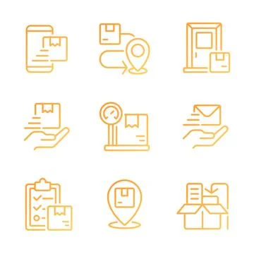 Orders management pixel perfect gradient linear vector icons set Illustrazione stock