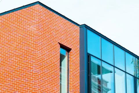 Ordinary office building frame work pattern brick walls corner square geome.. Stock Photos