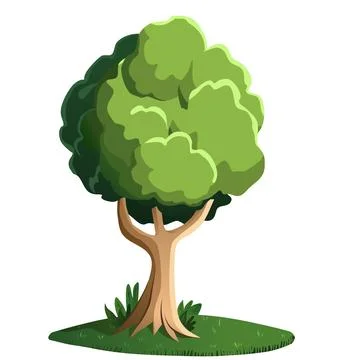 An ordinary painted tree with a shadow on the left and back sides. Lighting on Stock Illustration