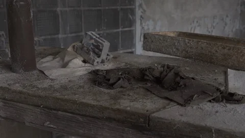 Ordinary things inside ghost city Prypiat at Chernobyl nuclear zone Stock Footage 114637464