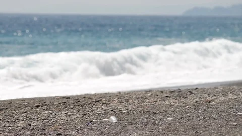 Ordinary waste plastic on the beach Stock Footage 121090751