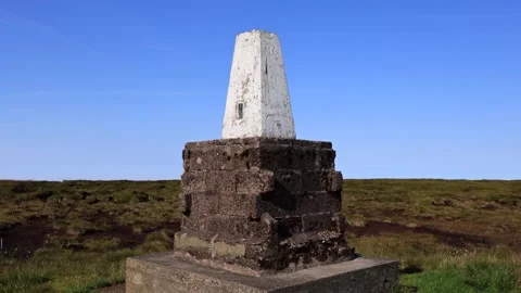 The Ordnance Survey Trig point at the Cheviot Hill Stock Footage 342404679