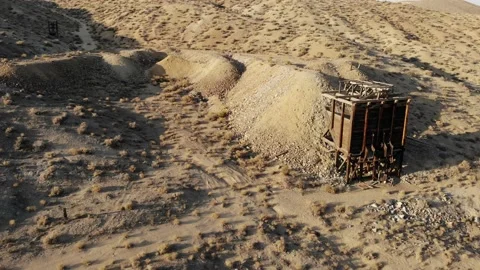 Ore Bin in the Nevada Desert at an Abandoned Mine - Aerial Drone Stock Footage 188681024
