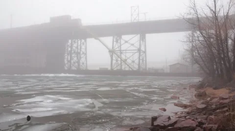 Ore dock in the fog Stock Footage 46062131