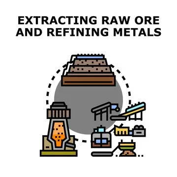 Ore extracting and metal refining production process concept 库存插图