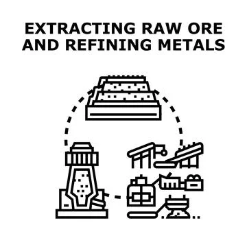 Ore extracting and metal refining production process concept 库存插图