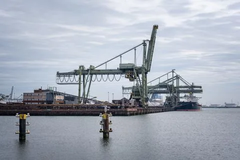 Ore Loading bay pier at the harbour of Rotterdam Stock Photos