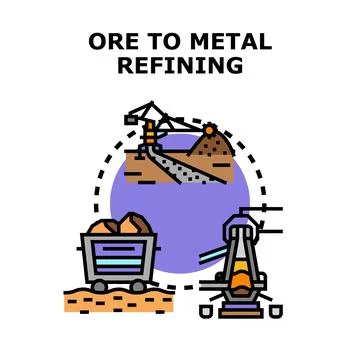 Ore to metal refining industry process concept Stock Illustration