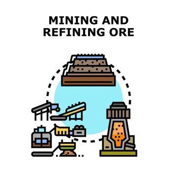 Ore mining and refining process vector illustration 库存插图